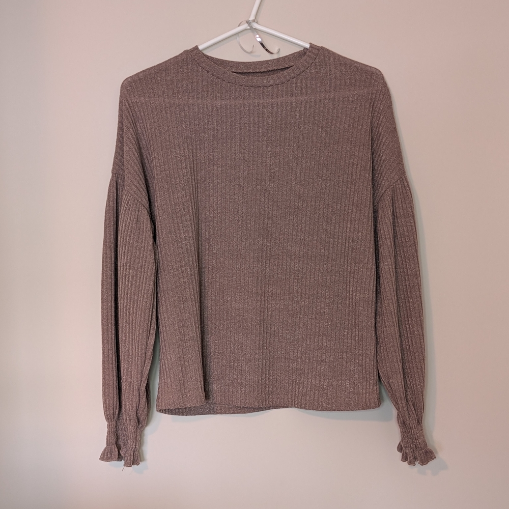 SHEIN Taupe Ribbed Knit Top, Size Small
